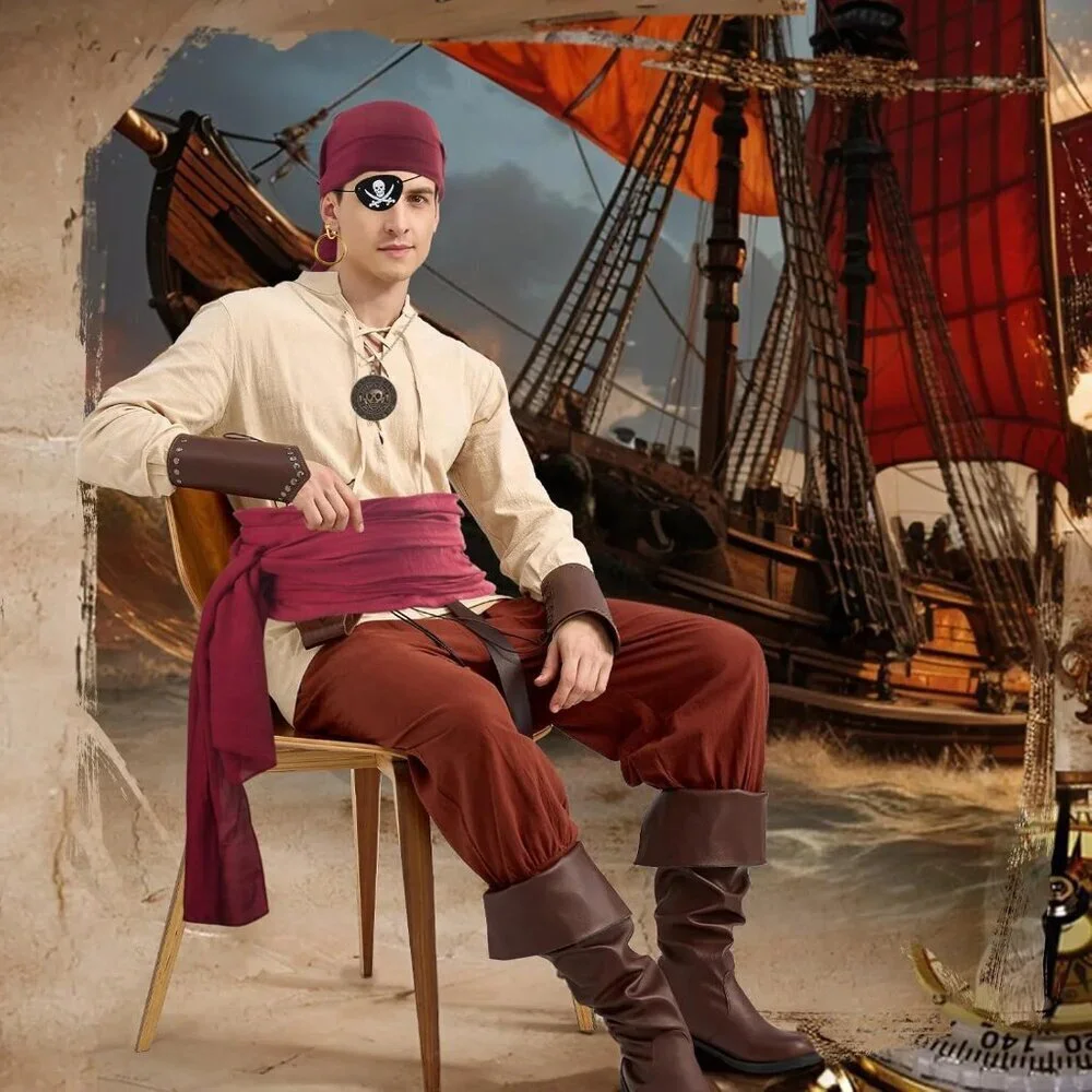 Pirate Costume Set Polyester Accessories for Men Women Kids Halloween Cosplay